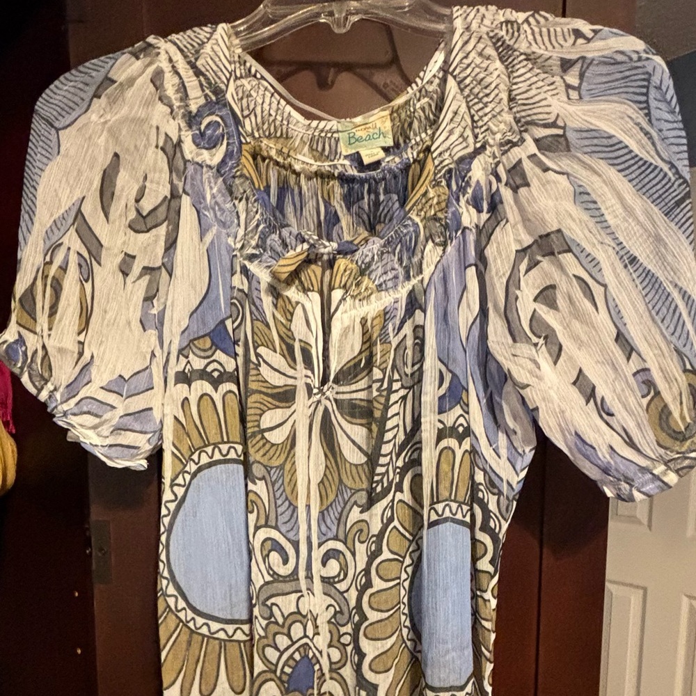 Gray and Blue Puff Sleeve Bib Collar Swim Coverup
